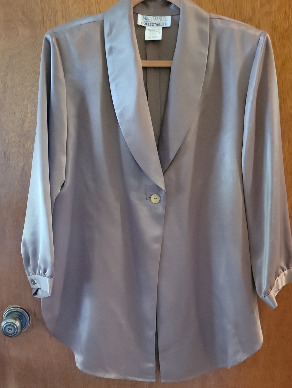 David Emanuel Taupe Satin Shawl Collar Blazer